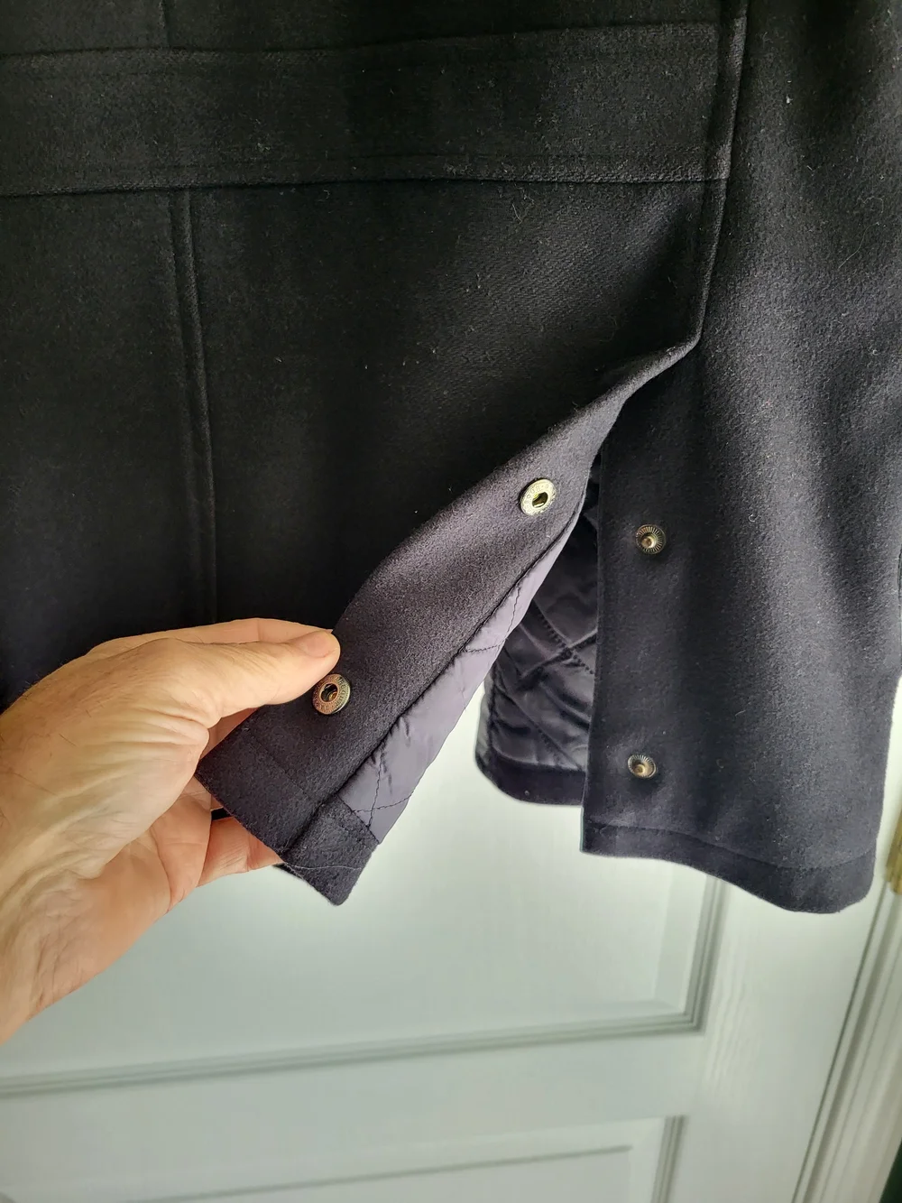 Barbour Barkston Greatcoat Fleece Lined Wool Navy Blue Jacket Size L - Picture 9 of 9